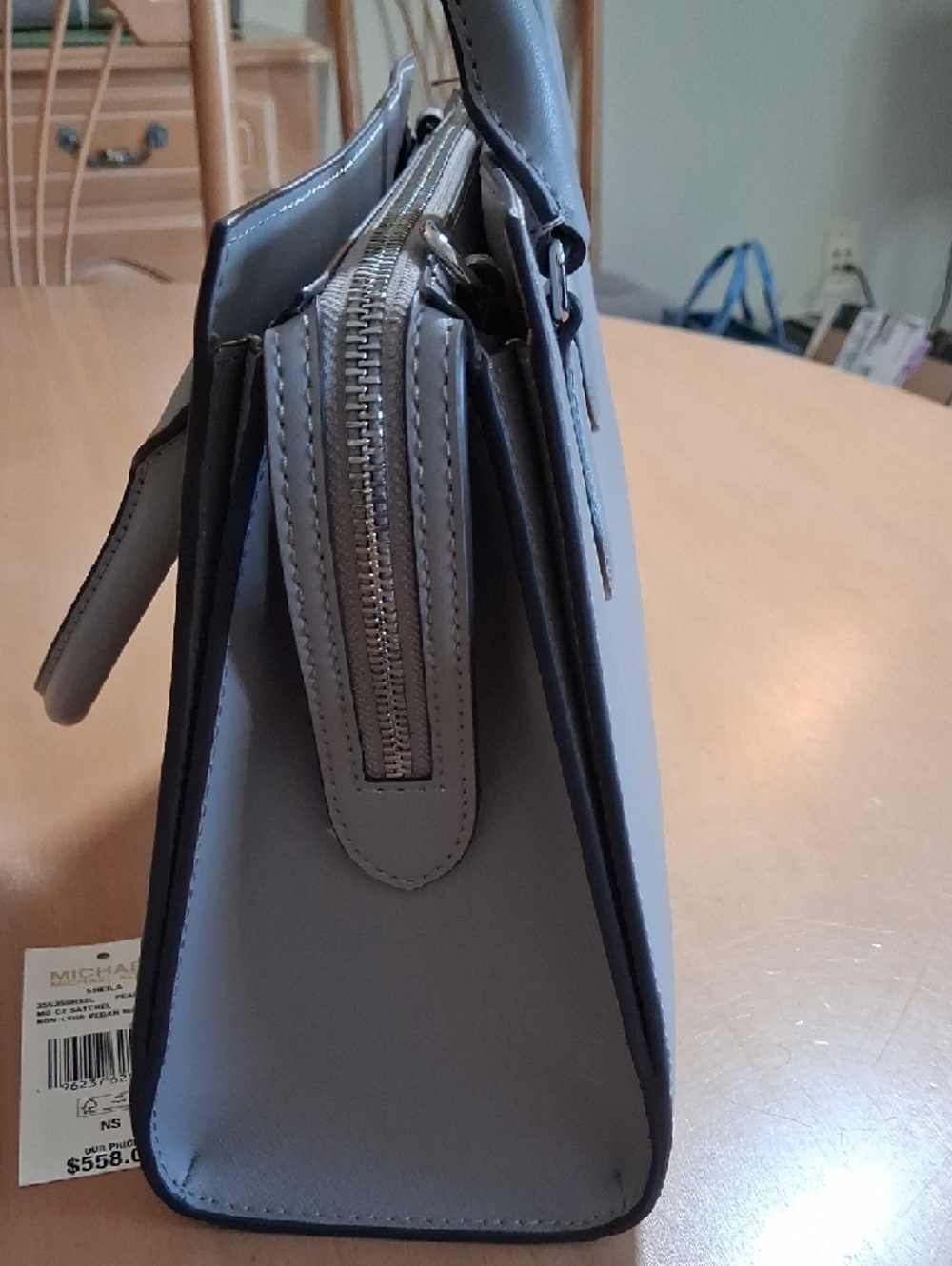 Michael Kors Gray Saffiano Leather Satchel with MK Charm - Picture 5 of 15